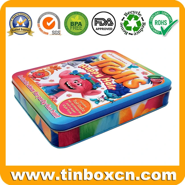 Embossed Rectangular Gift Packaging Metal Tin Box for Kids Toys