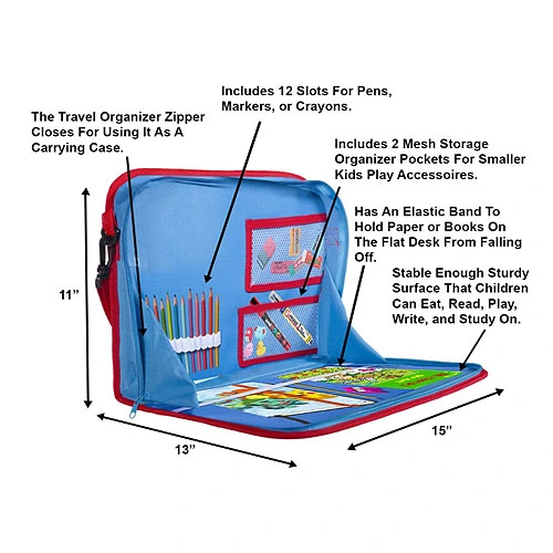 Kids Car Seat Travel Tray, Backseat iPad or Tablet Holder, Carry Bag with Storage Organizer